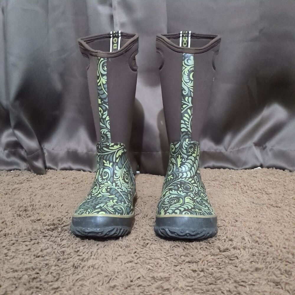 BOGS Classic High Fern Womens Boots Brown Green Floral Insulated Waterproof Sz 6